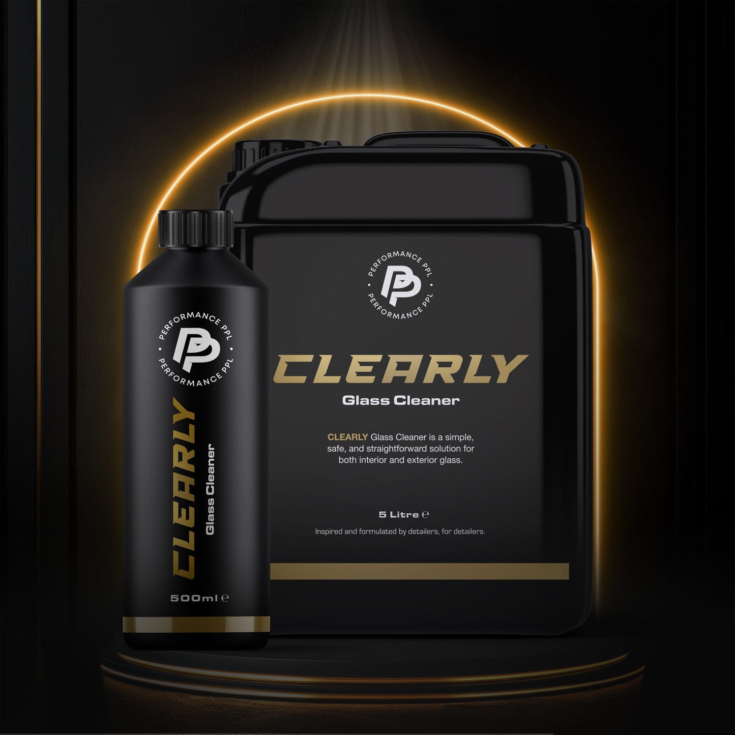 Performance PPL Clearly Glass Cleaner in 500ml and 5 litre sizes, designed for streak-free cleaning of interior and exterior vehicle glass.