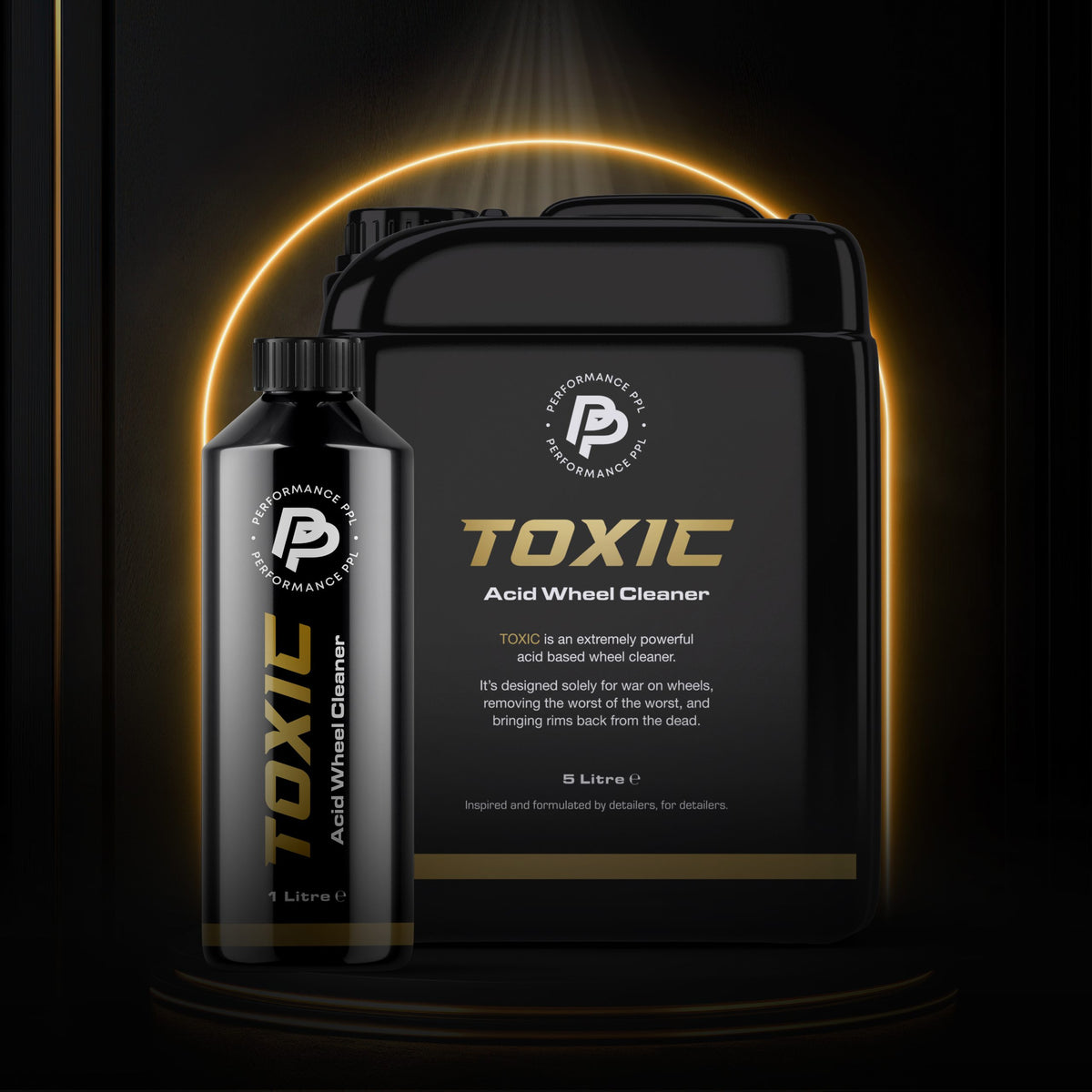 Performance PPL Toxic Acid Wheel Cleaner available in 1L and 5L sizes. Professional acid-based wheel cleaner for removing stubborn brake dust, iron contamination, road grime and baked-on dirt from alloy wheels during car detailing and vehicle valeting.