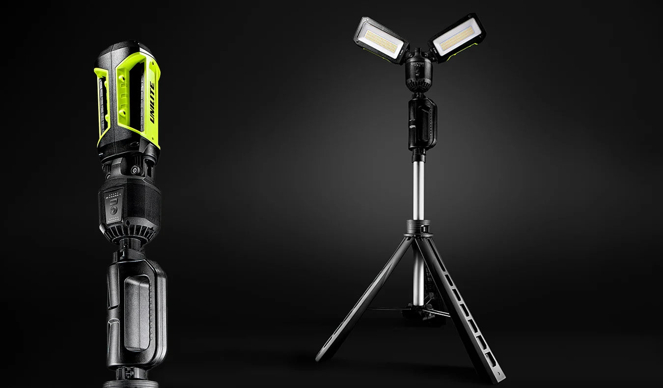 construction tripod light with 2 lights for plumbers, electricians, construction sites.
