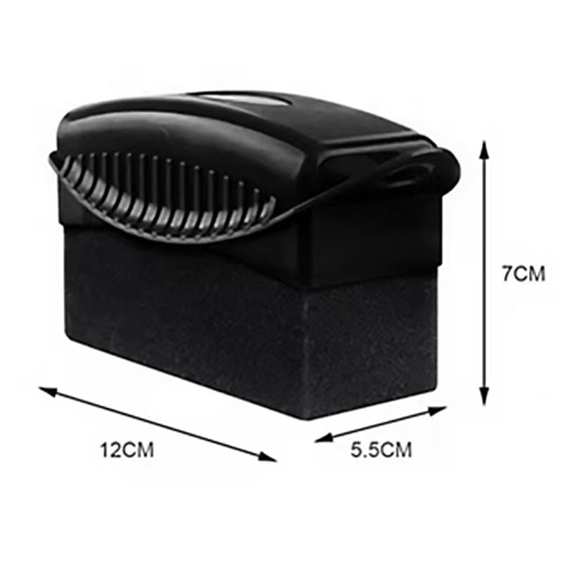 Black car tyre dressing applicator with a dual-sided design featuring a textured foam sponge and a ribbed plastic edge.