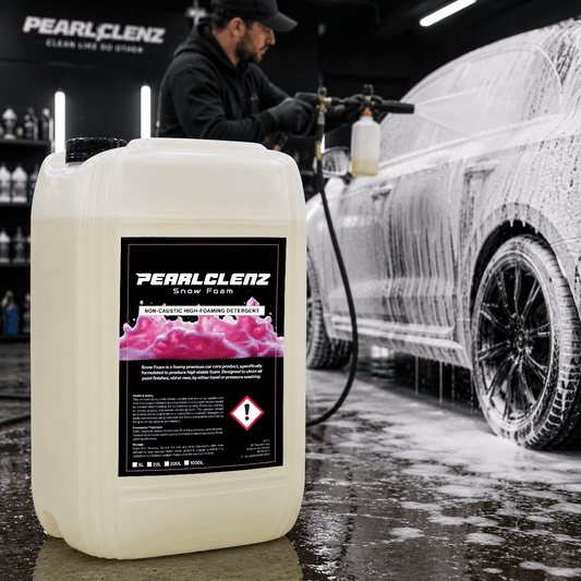 Pearlclenz Snow Foam non-caustic high-foaming car cleaning detergent, formulated to produce thick, stable foam for effective vehicle washing.