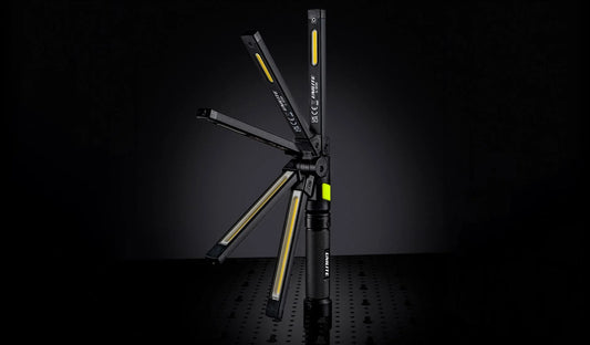 Compact Unilite folding LED inspection light for checking vehicle paintwork during polishing and car detailing.